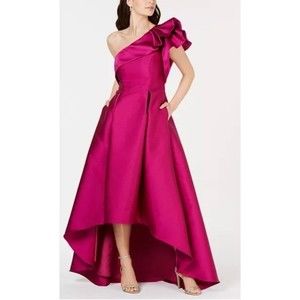 Adrianna Papell Pink Magenta Fuchsia One Shoulder Ruffle High Low Gown 6.